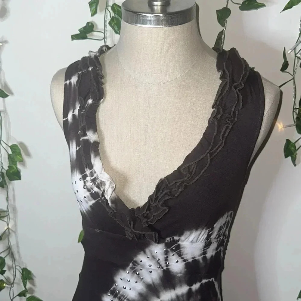 INC International Concepts Midi Patterned Rhinestone Ruffle Dress - Picture 3 of 5